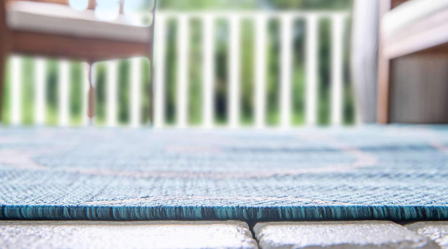 Unique Loom Outdoor Botanical Collection – Alfombra rizada, 7 pies 1 pulgada x 10 pies, rectangular, verde azuladomarfil