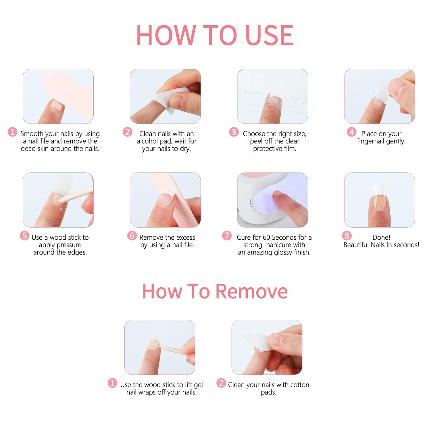 Tiras de uñas de gel semicuradas, puntas de uñas francesas, 20 piezas de calcomanías de uñas de gel con purpurina plateada, funcionan con lámpara de