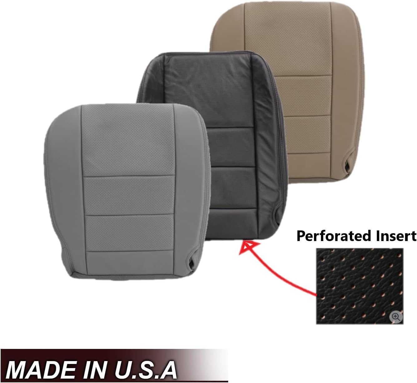 2002 2003 Ford F250 F350 Lariat Crew Cab Funda de asiento de cuero genuino de repuesto, con insertos perforados (parte inferior del pasajero, marrón