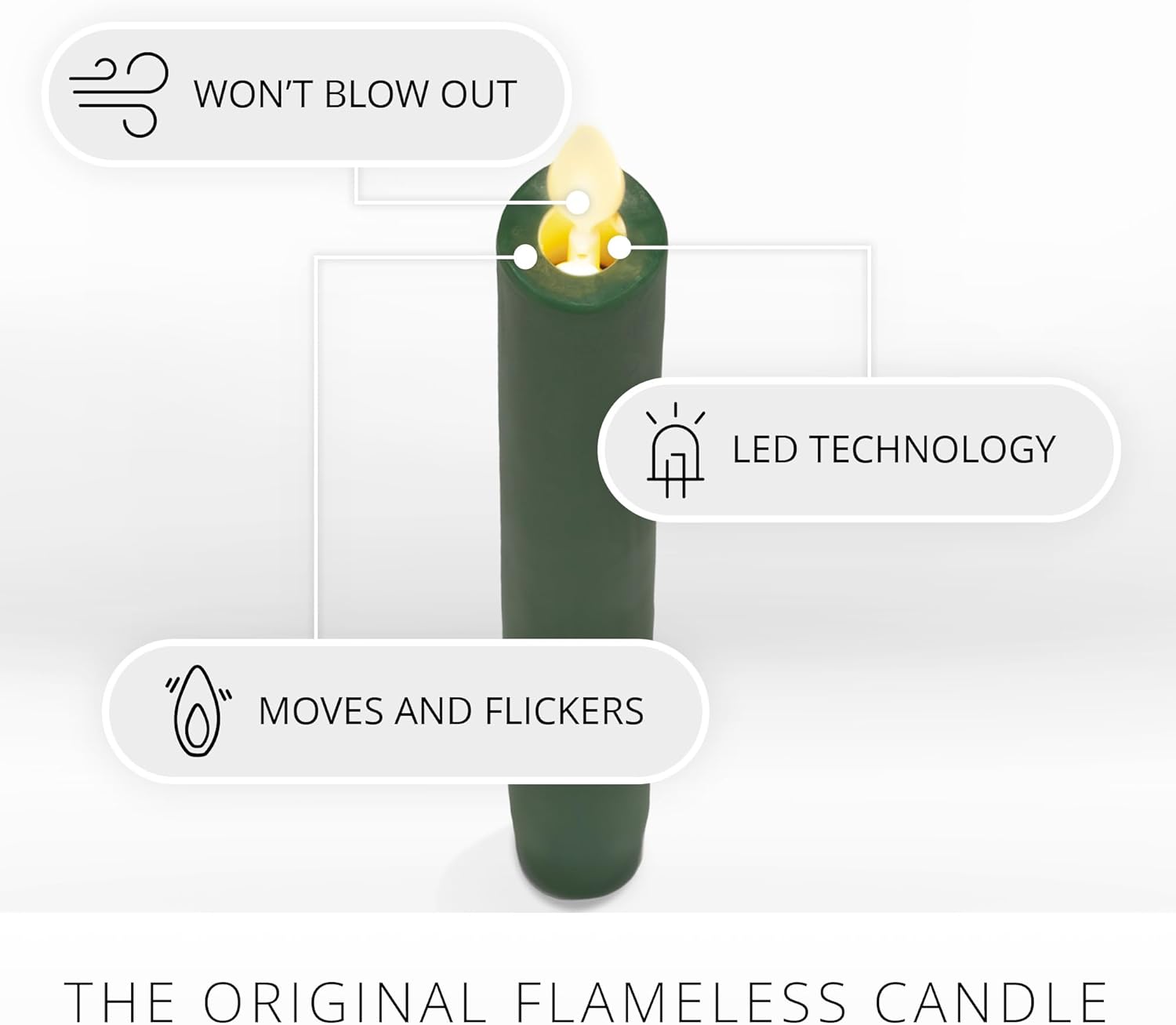 Luminara Juego de 2 velas LED de llama móvil (1 x 9.75), vela sin llama, borde derretido, cera suave, sin perfume (verde)