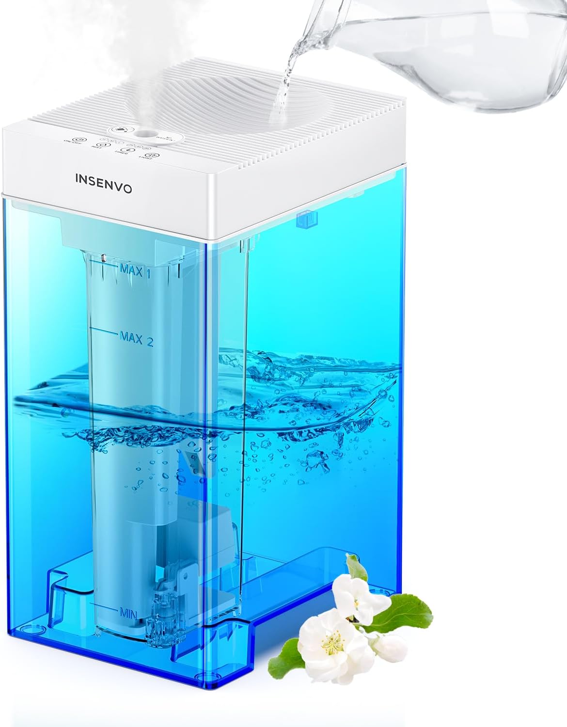 Humidificador de llenado superior, humidificador de niebla fría de 5 litros con control táctil, ultrasónico ajustable 3 salidas de niebla, 3