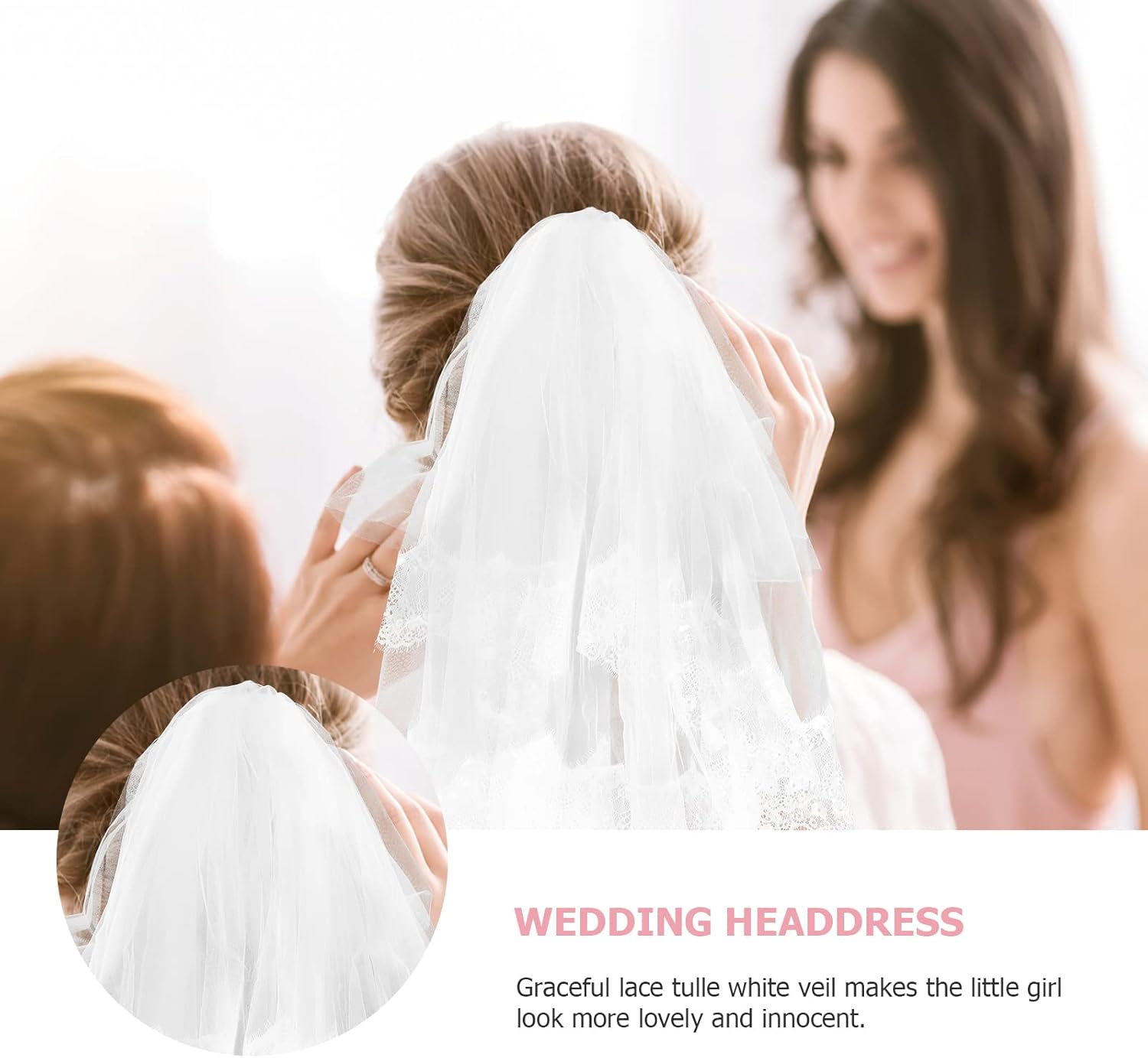 Frcolor Velos de 2 capas para niña, velo de flores de encaje marfil, accesorio para el cabello con corona de tiara para fiesta, Blanco
