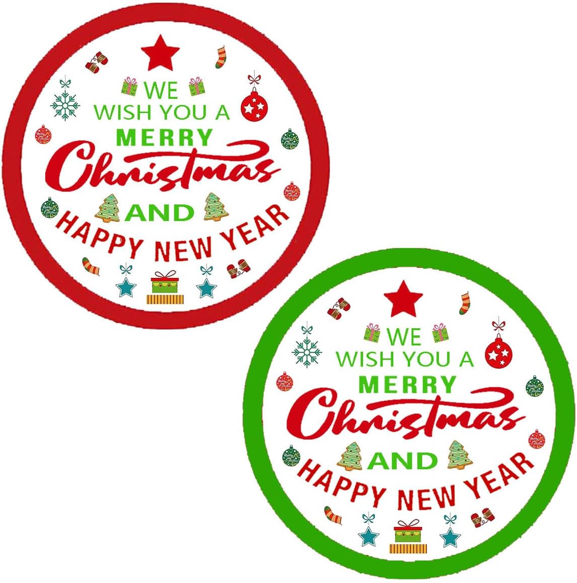 Etiquetas adhesivas de Feliz Navidad, calcomanías de Año Nuevo de 2 pulgadas, rojo y verde, tarjetas de vacaciones, sobres de regalo, etiquetas de