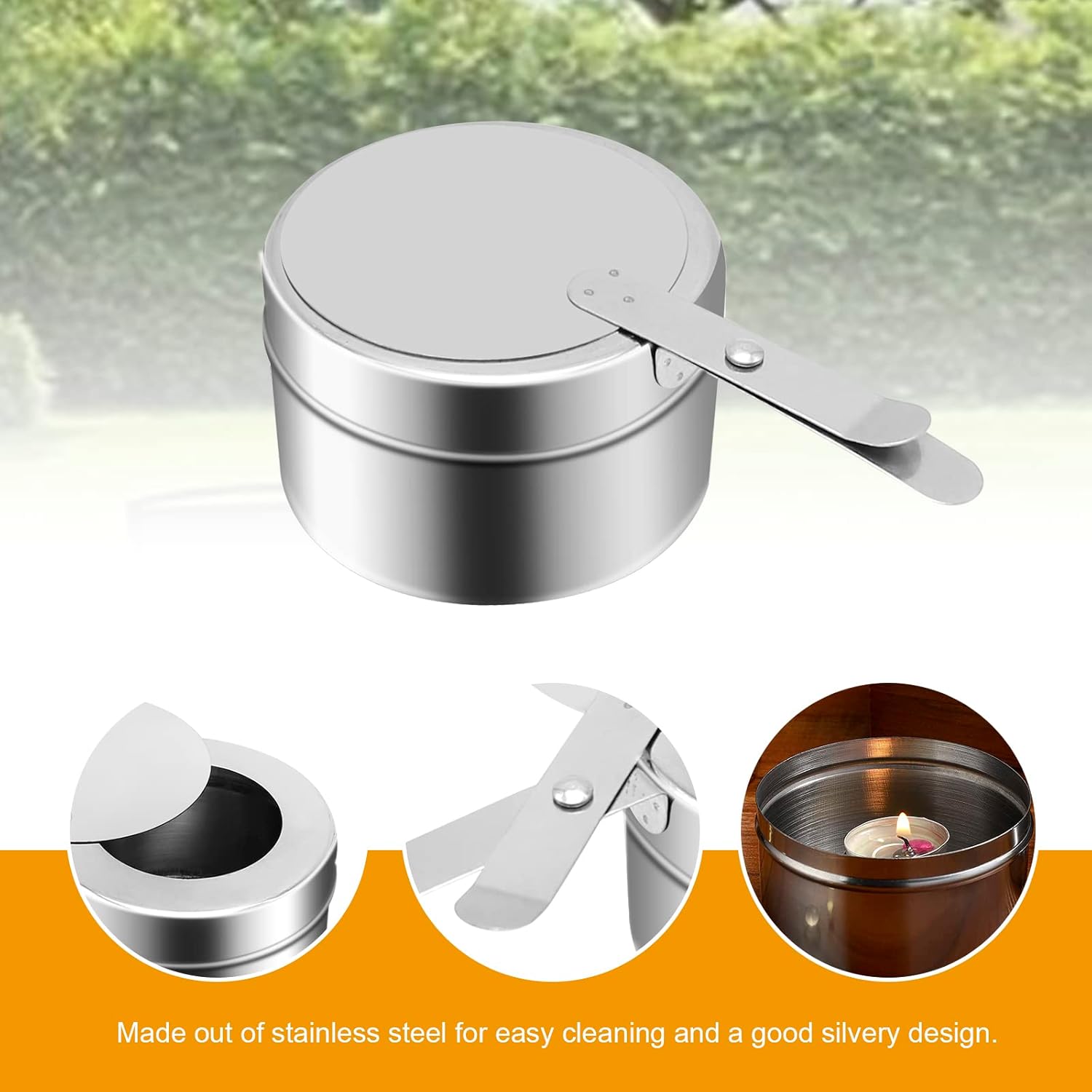 3 piezas de acero inoxidable Chafer Wick esterno de combustible, soporte de calor enlatado con cubierta de seguridad, perfecto para buffets y
