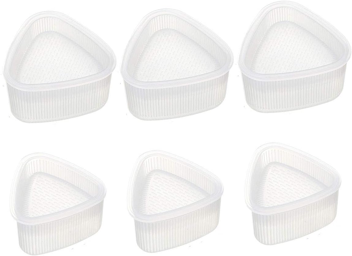 6 piezas de plástico transparente para moldes de sushi, caja triangular para hacer moldes de bolas de arroz, herramienta de cocina con tapa para
