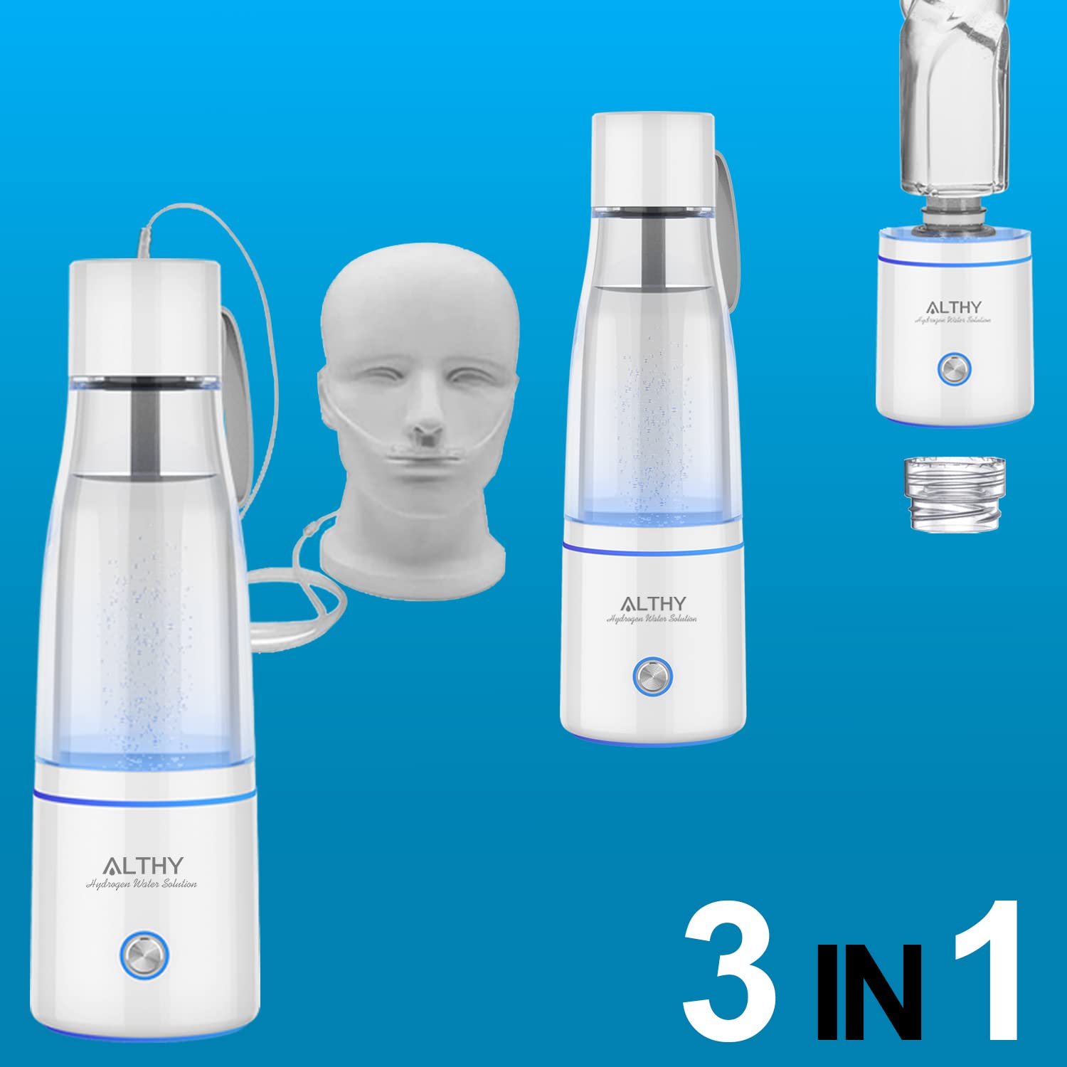 ALTHY Generador de botellas de agua de hidrógeno molecular premium  Rendimiento Dupont SPE+PEM Tecnología de doble cámara  6.8 fl oz portátil  con