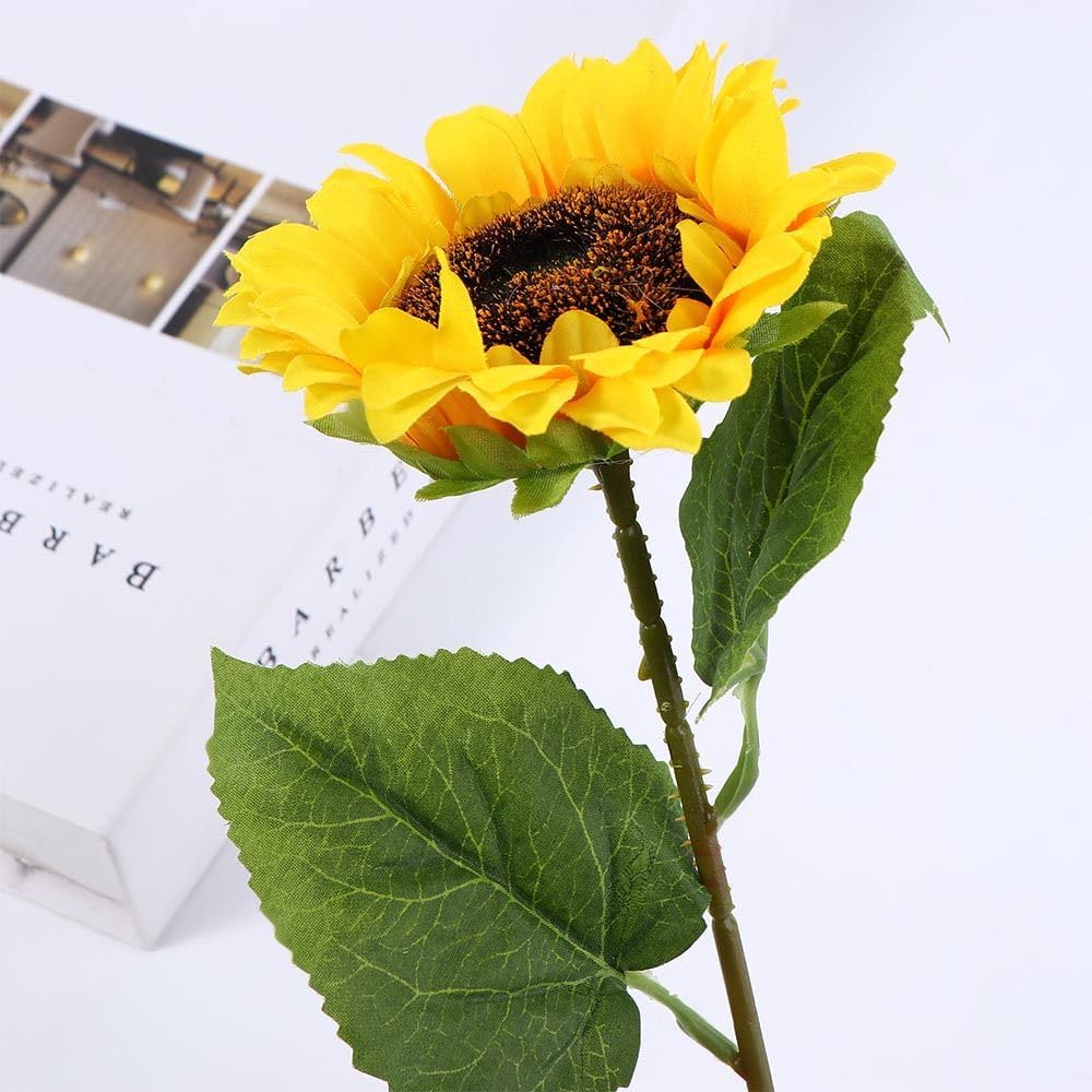 1 ramo de girasoles artificiales amarillos de 19.68 pulgadas con tallos, flores de sol artificiales realistas, ramo de girasoles de seda falsa, para