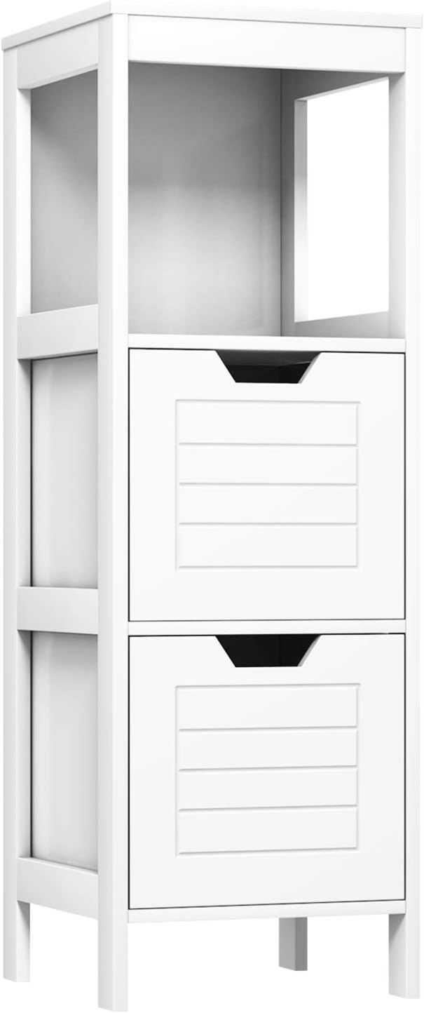 GLACER Armario de suelo de baño, armario de almacenamiento lateral de madera con dos cajones extraíbles para almacenamiento flexible, adecuado para