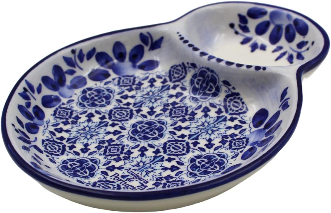 Pintado a mano decorativo de cerámica portugués azul floral y azulejo olivo plato, diseño tradicional azulejo azulejo