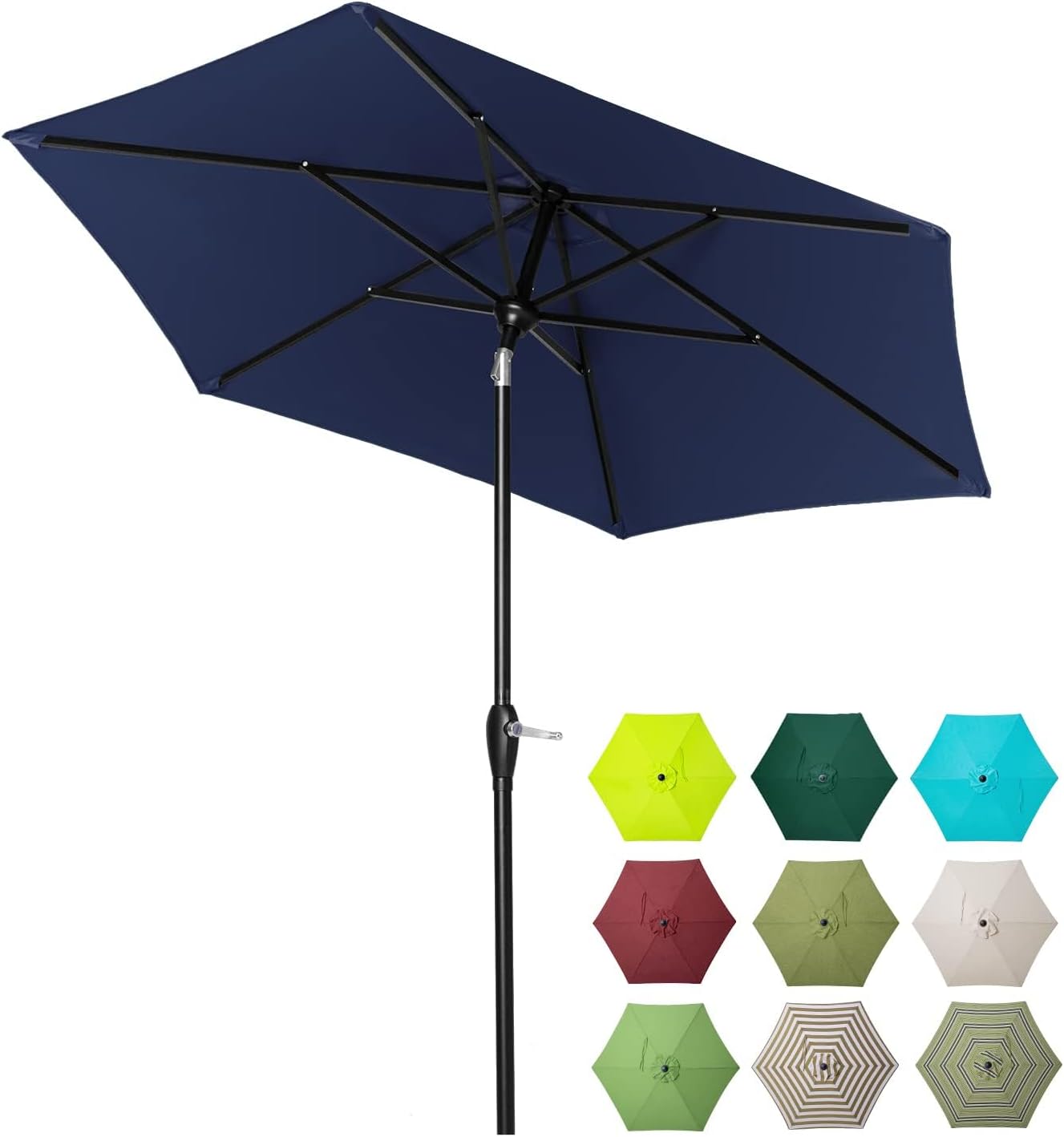 Tempera Sombrilla de mesa para patio de 7.5 pies con inclinación automática y manivela, sombrilla grande con poste resistente y toldo resistente a