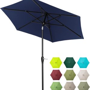 Tempera Sombrilla de mesa para patio de 7.5 pies con inclinación automática y manivela, sombrilla grande con poste resistente y toldo resistente a Tempera Sombrilla de mesa para patio de 7.5 pies con inclinación automática y manivela, sombrilla grande con poste resistente y toldo resistente a