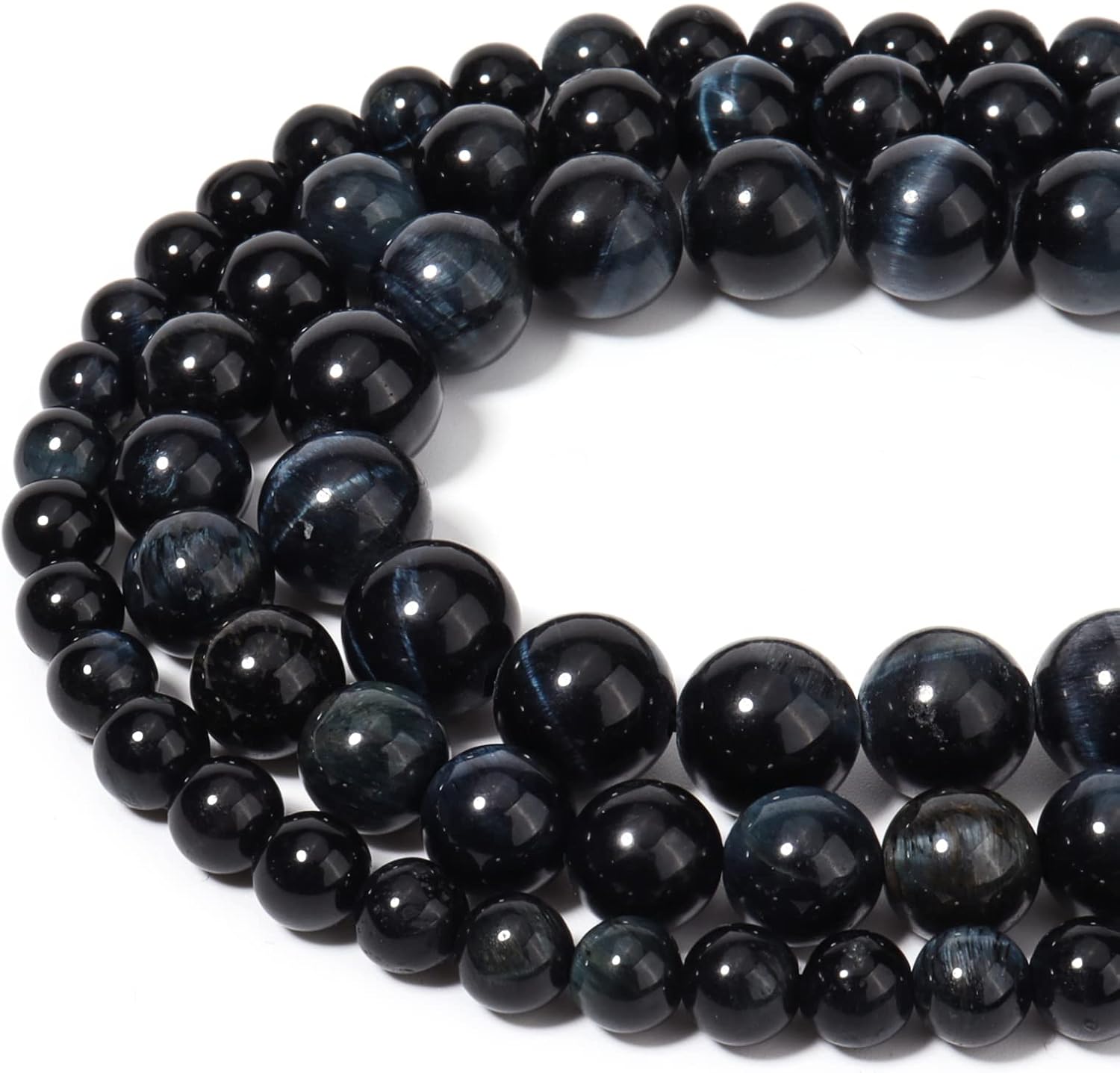 60 cuentas de piedras preciosas redondas sueltas de ojo de tigre negro y azul natural de 0.236 pulgadas para la fabricación de joyas, pulseras y