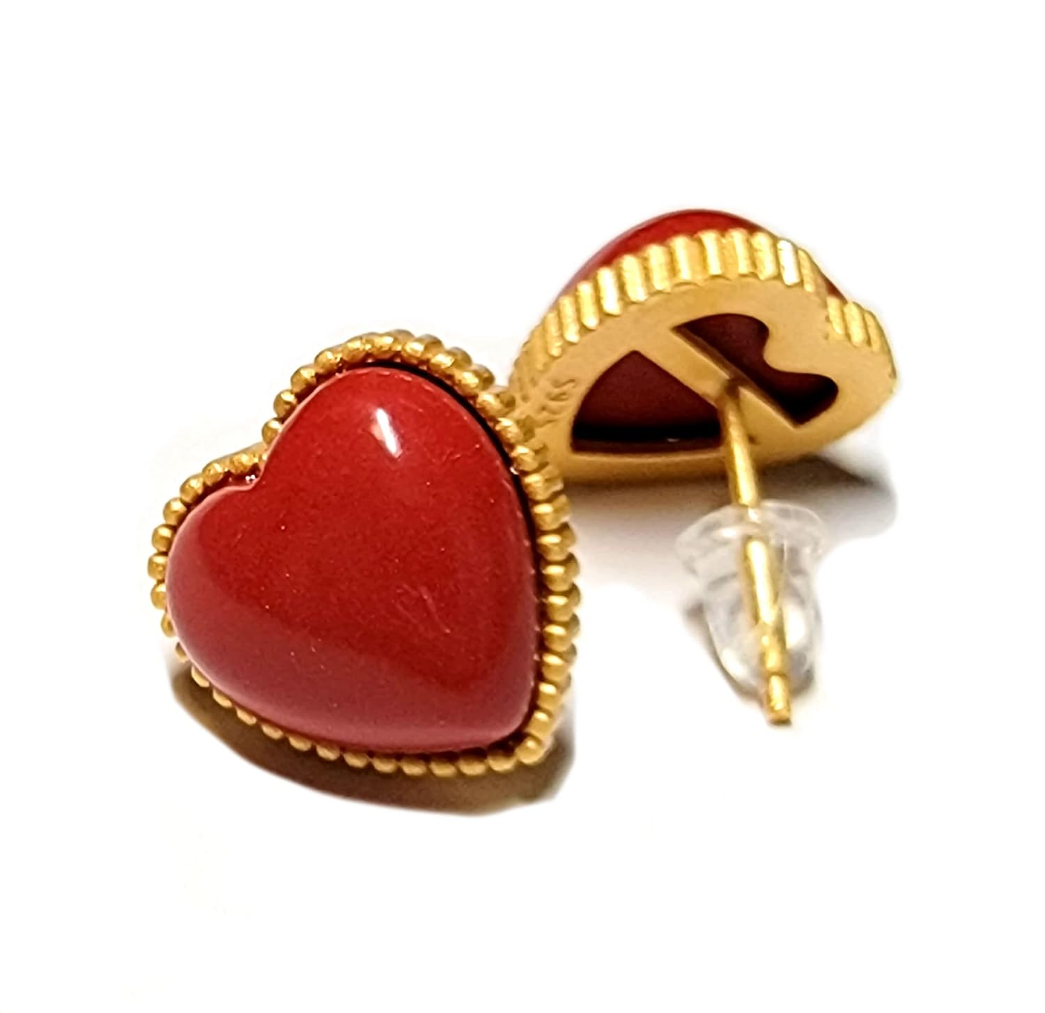 925 Sterling Silver Red Jasper Heart Stud Earrings 14K Gold Plated Matte Finish Natural Gemstone Dainty Stud Women’s Earrings – Hypoallergenic Safe