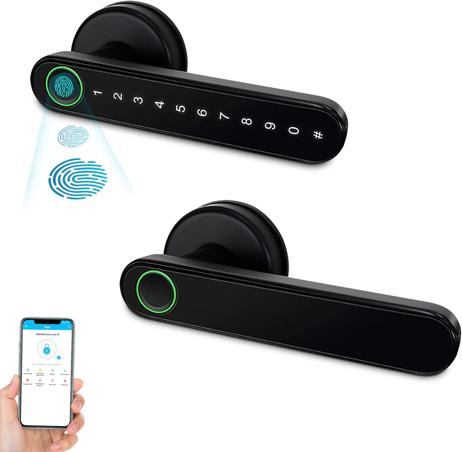 Cerradura de puerta inteligente con huellas dactilares, cerradura de puerta biométrica, cerradura de puerta de entrada sin llave con asa, perillas