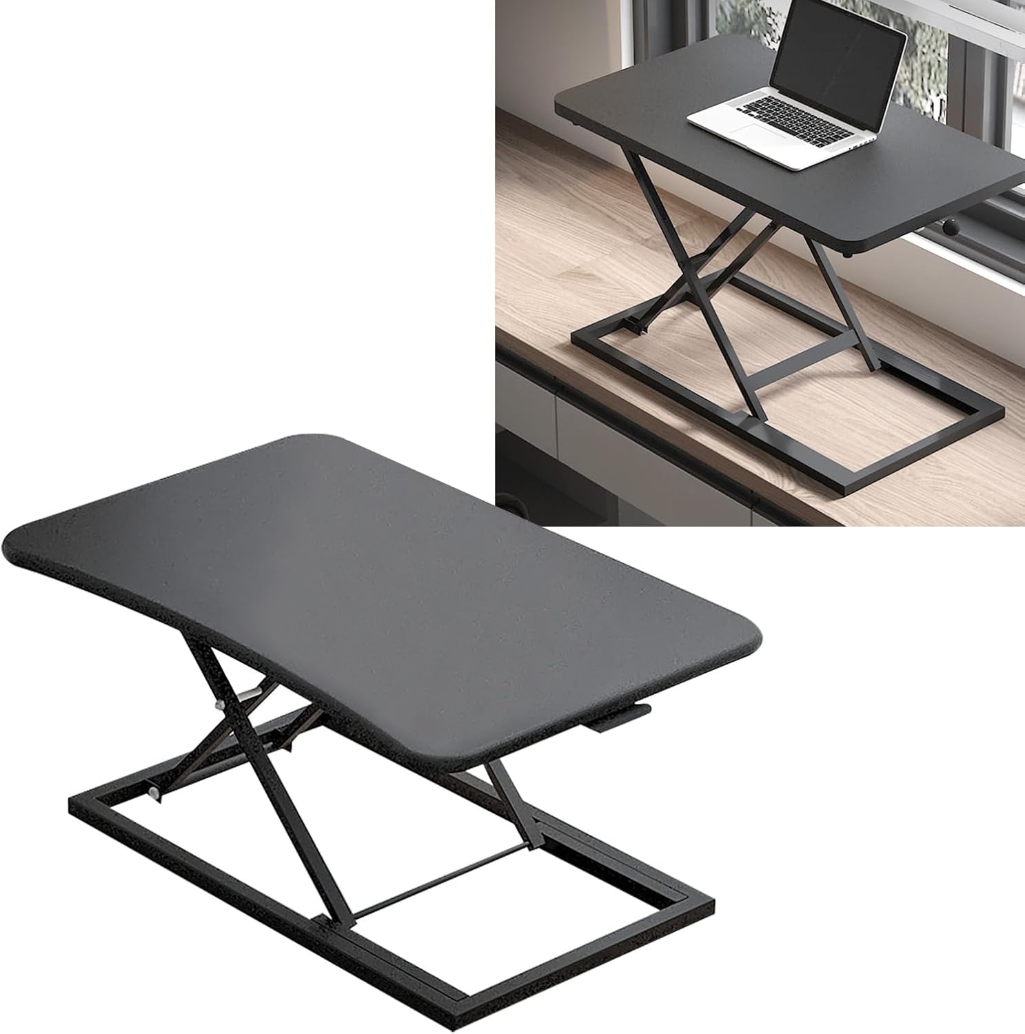 HUAOSN Convertidor de escritorio de pie, mesa de computadora de pie con 7 engranajes, altura adyustiva, mesa de trabajo para computadora portátil y