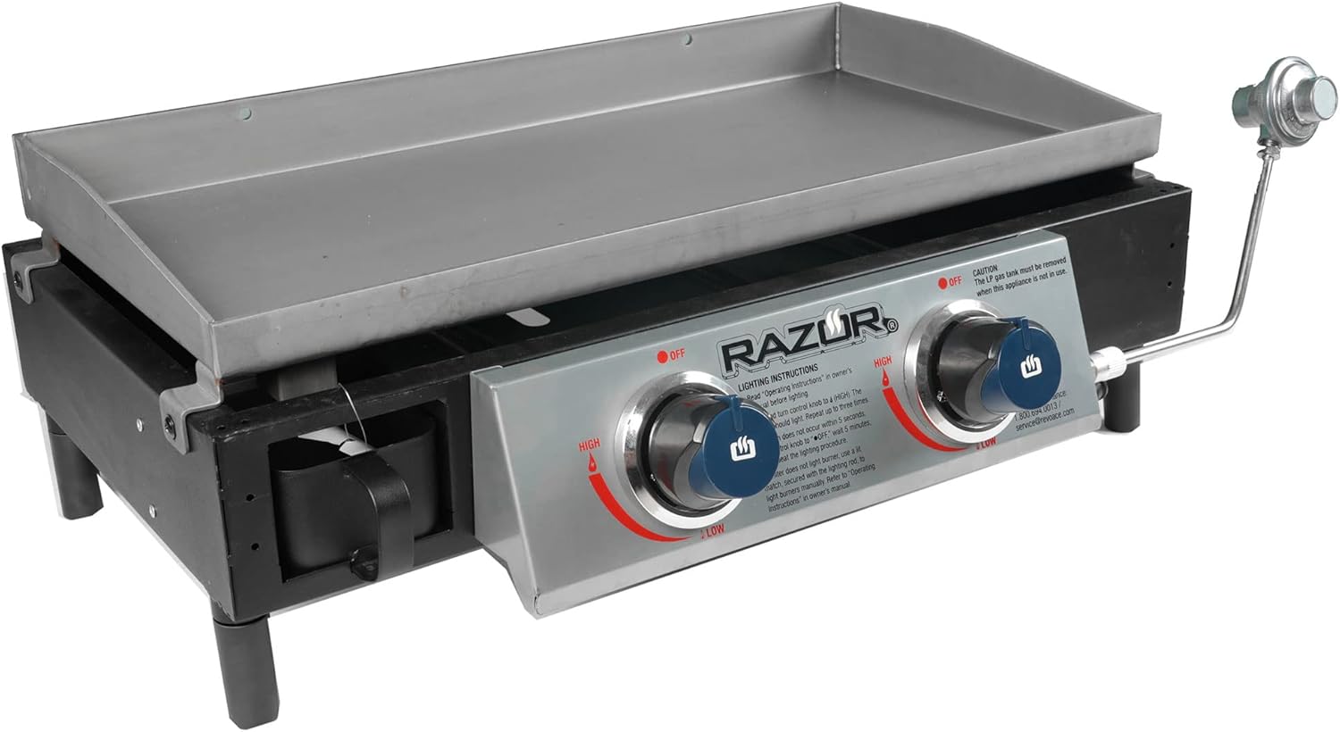 Razor Griddle GGT2130M – Parrilla portátil de gas propano LP de 25 pulgadas para exteriores, 2 quemadores, con 318 pulgadas cuadradas, para cocinar