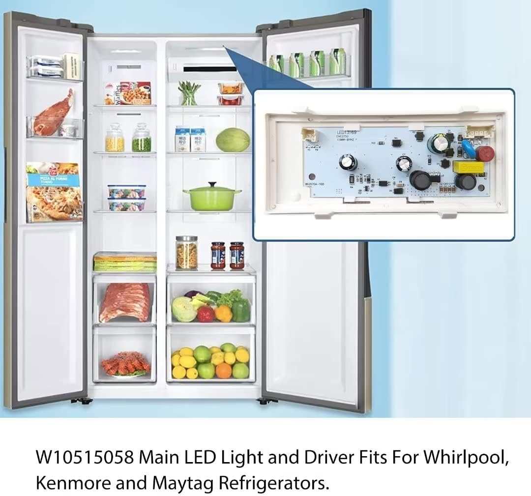 Repuesto de luz LED W10515058 para Whirlpool WRS322FDAM00, WRS322FDAM01, WRS322FDAM02, WRS322FDAM03, WRS322FDAM04, WRS537SIAB00, WRS537SIAF00