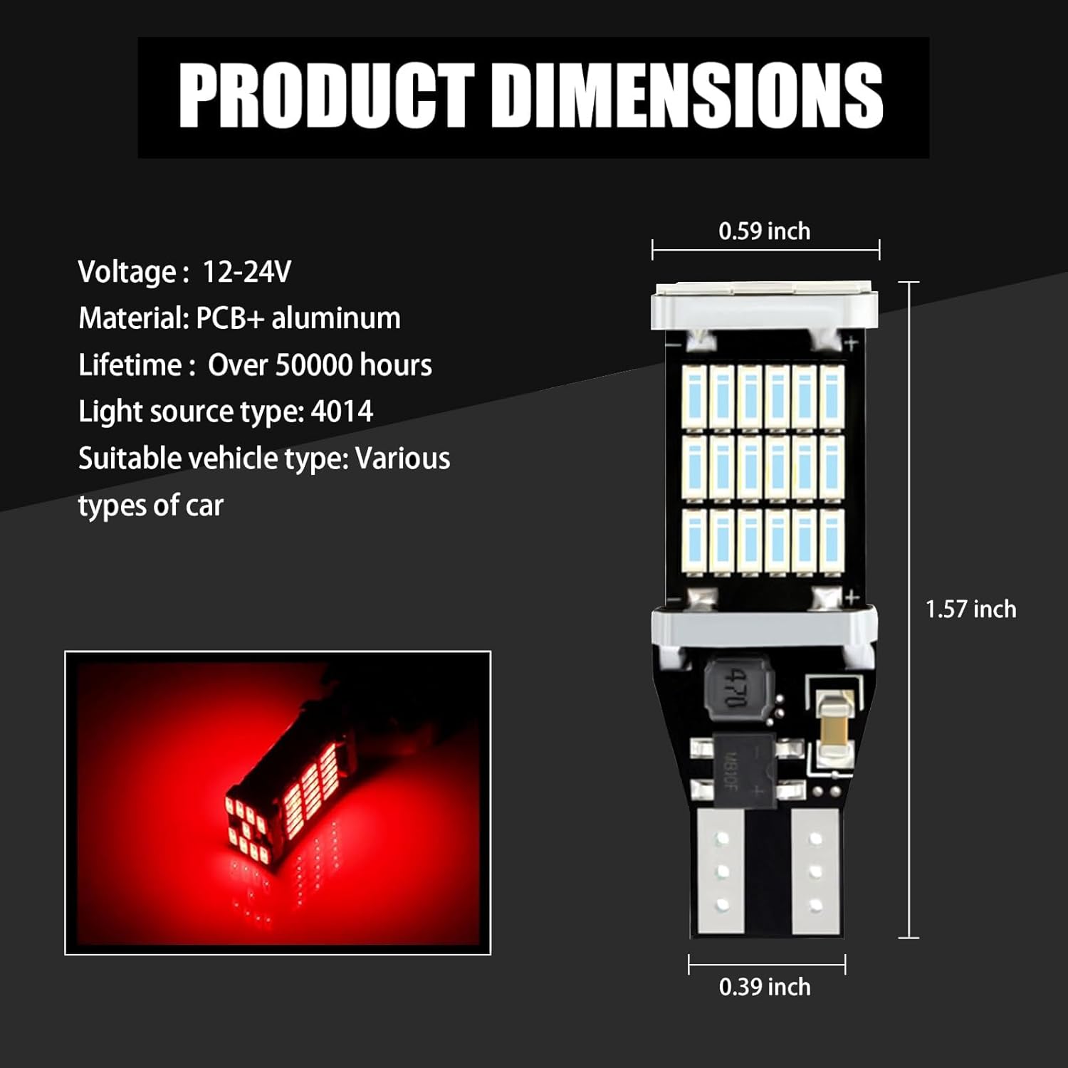 4 luces de freno T15 para automóvil, 4014-45smd DC 12V 360 de alto brillo, luz de marcha atrás, repuesto de señal de giro, LED Canbus continuo