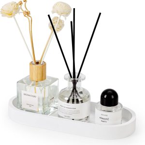 Bandeja ovalada de tocador de baño, pequeño organizador decorativo de bambú para encimera de cocina, tanque de inodoro y tocador, bandeja de velas y Bandeja ovalada de tocador de baño, pequeño organizador decorativo de bambú para encimera de cocina, tanque de inodoro y tocador, bandeja de velas y