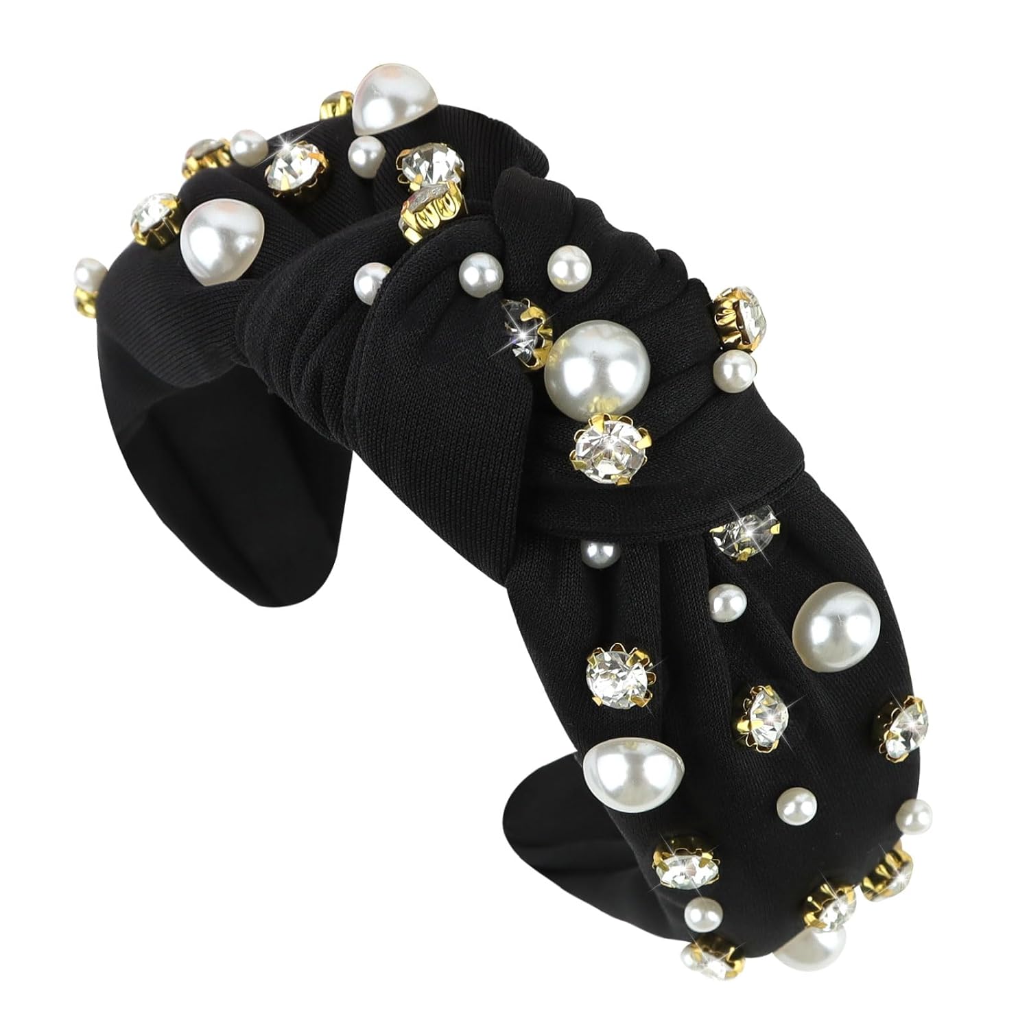 YISSION 1 diadema anudada con perlas de cristal para mujer, diadema antideslizante con diamantes de imitación, diadema ancha de perlas para mujeres,