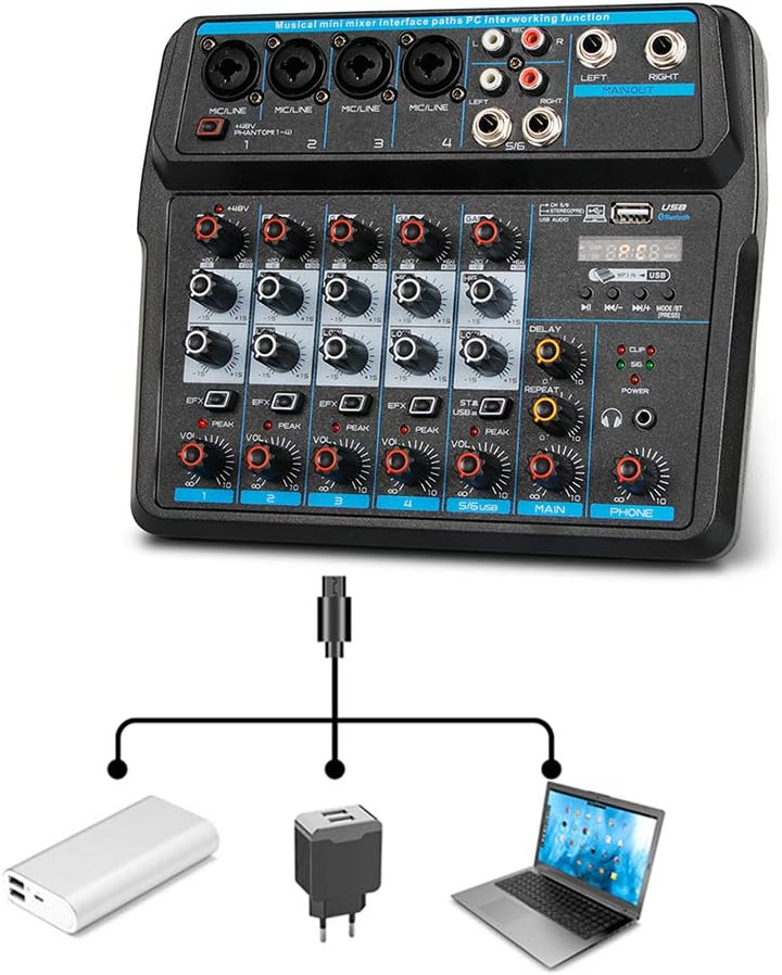 CNCEST Mezclador de audio profesional, consola de tablero de sonido, interfaz de sistema de escritorio, digital, Bluetooth, USB, estudio en vivo,