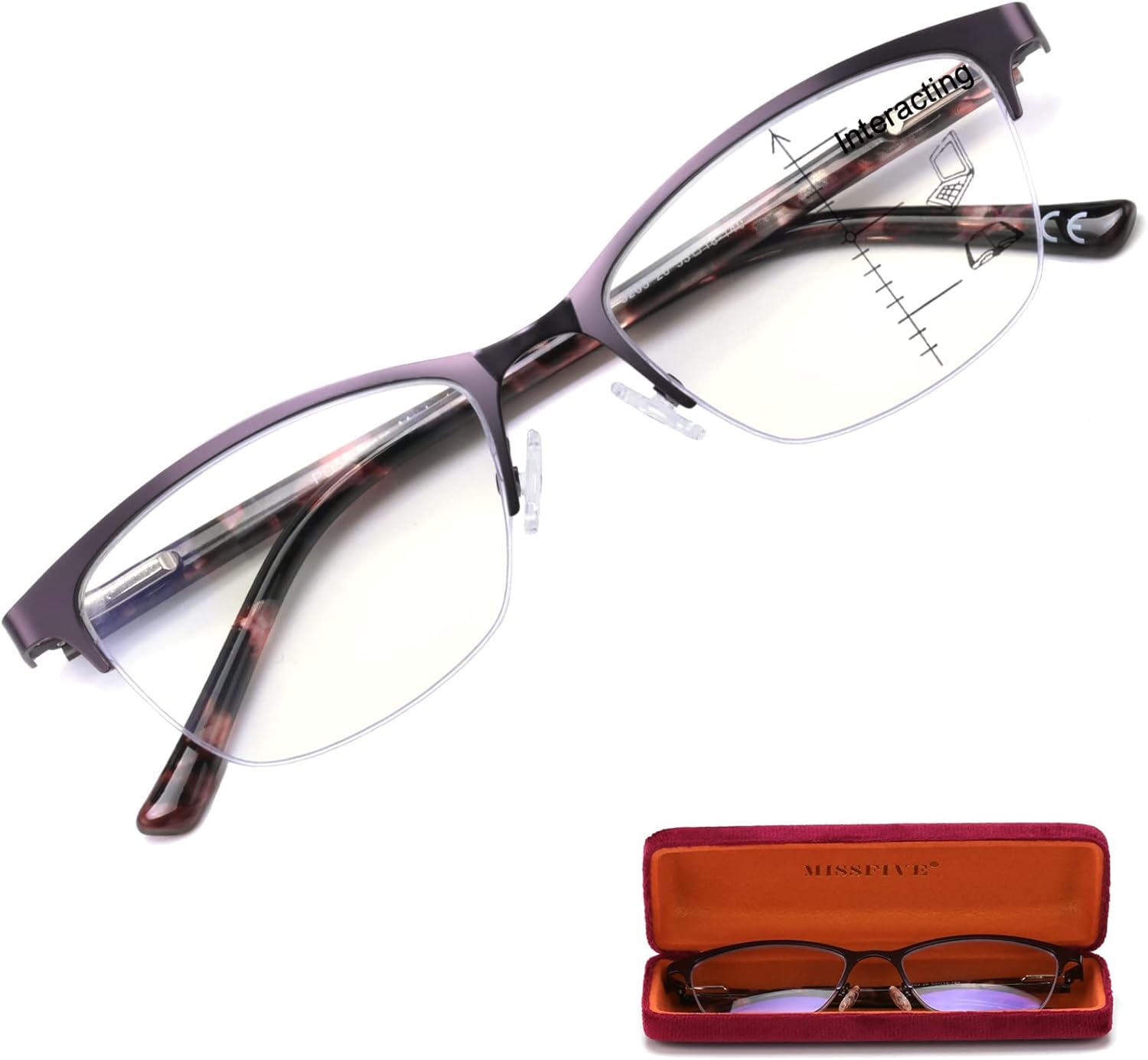 Missfive Lentes de lectura de metal multienfoque progresivos 3.0x de alta calidad para mujer y una funda, bisagra de resorte de calidad, bloqueo de