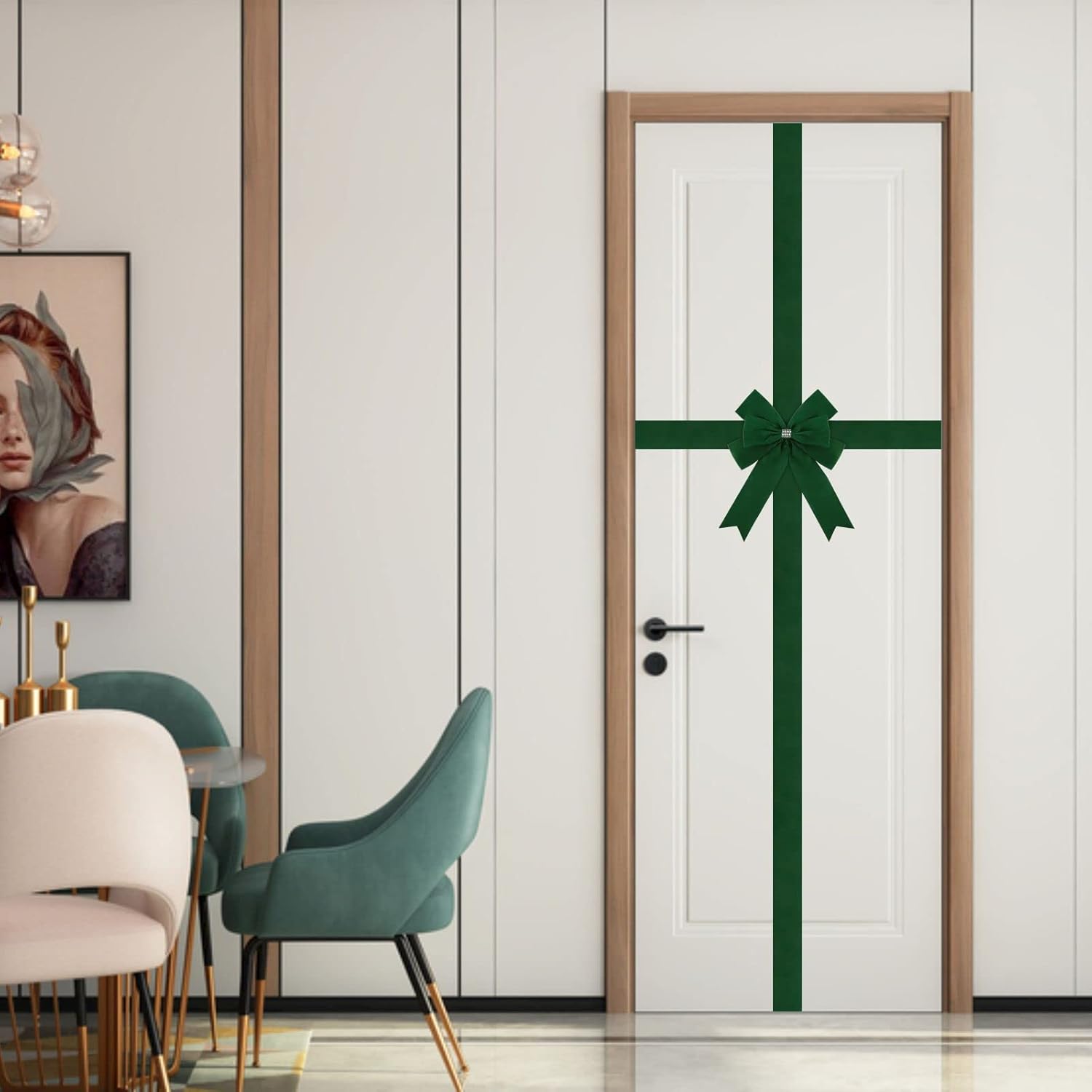 Meseey 1 lazo grande de terciopelo verde navideño para puerta de gabinete, lazos para puerta de puerta, corona de Navidad, arco de Navidad,
