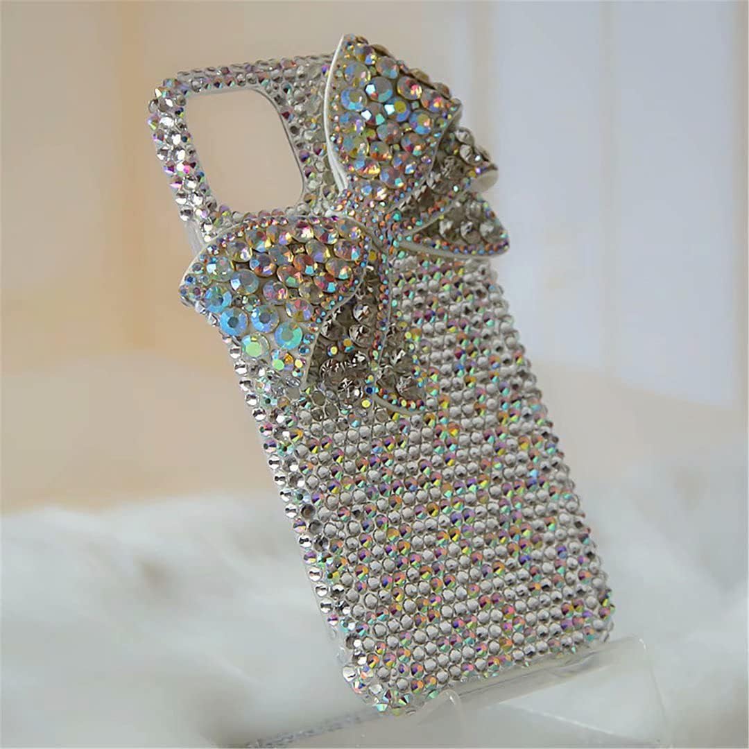 Max-ABC – Carcasa para Samsung Galaxy S20, diseño de lazo con diamantes de imitación y diamantes de imitación para mujer y niña, color blanco