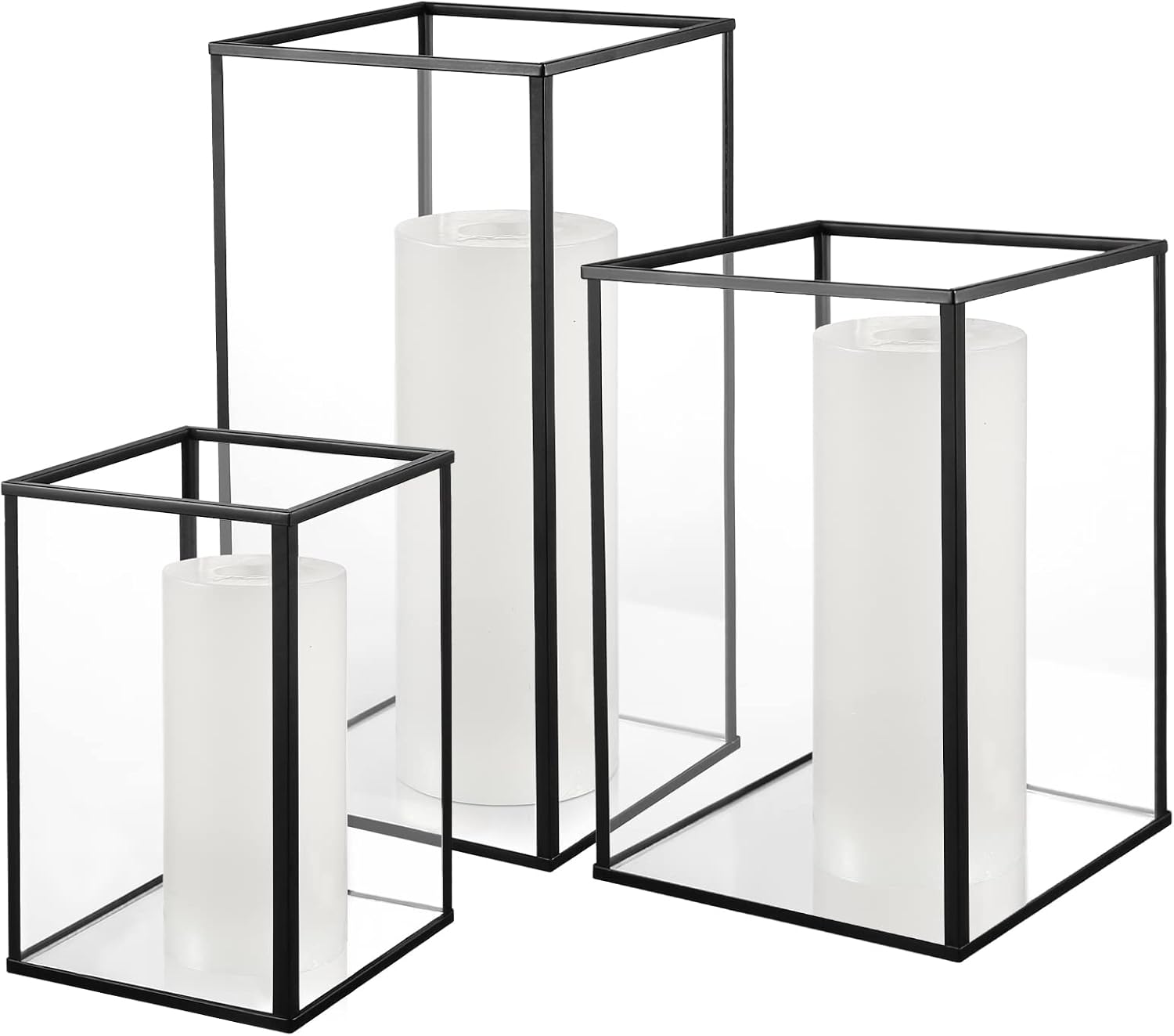 Phosphor Juego de 3 portavelas de huracán grande, portavelas de cristal negro para bodas, fiestas, vacaciones.