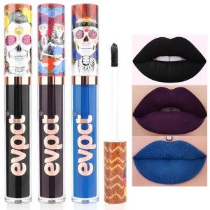 evpct 3 lápices labiales líquidos mate azul oscuro, negro, morado, mate, brillo de labios, juegos de maquillaje a prueba de manchas, cara de cráneo, evpct 3 lápices labiales líquidos mate azul oscuro, negro, morado, mate, brillo de labios, juegos de maquillaje a prueba de manchas, cara de cráneo,
