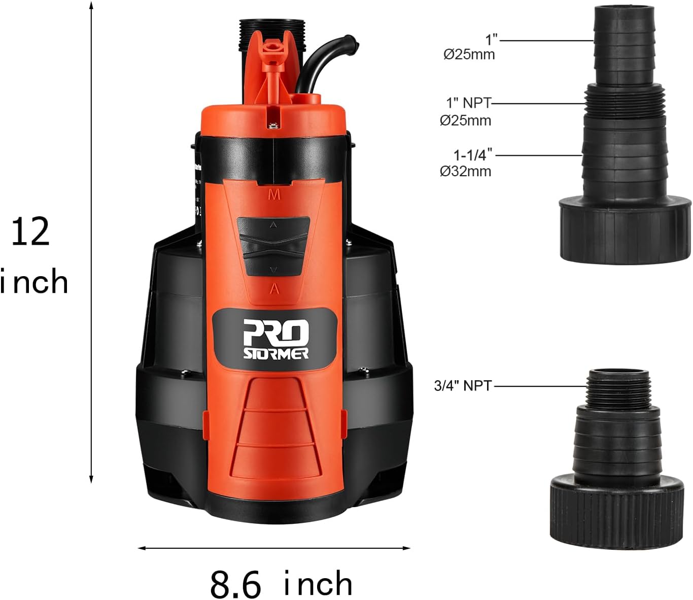 Prostormer Bomba de sumidero, bomba de agua sumergible de 12 HP 2110 GPH, bomba eléctrica portátil con interruptor de flotador integrado para