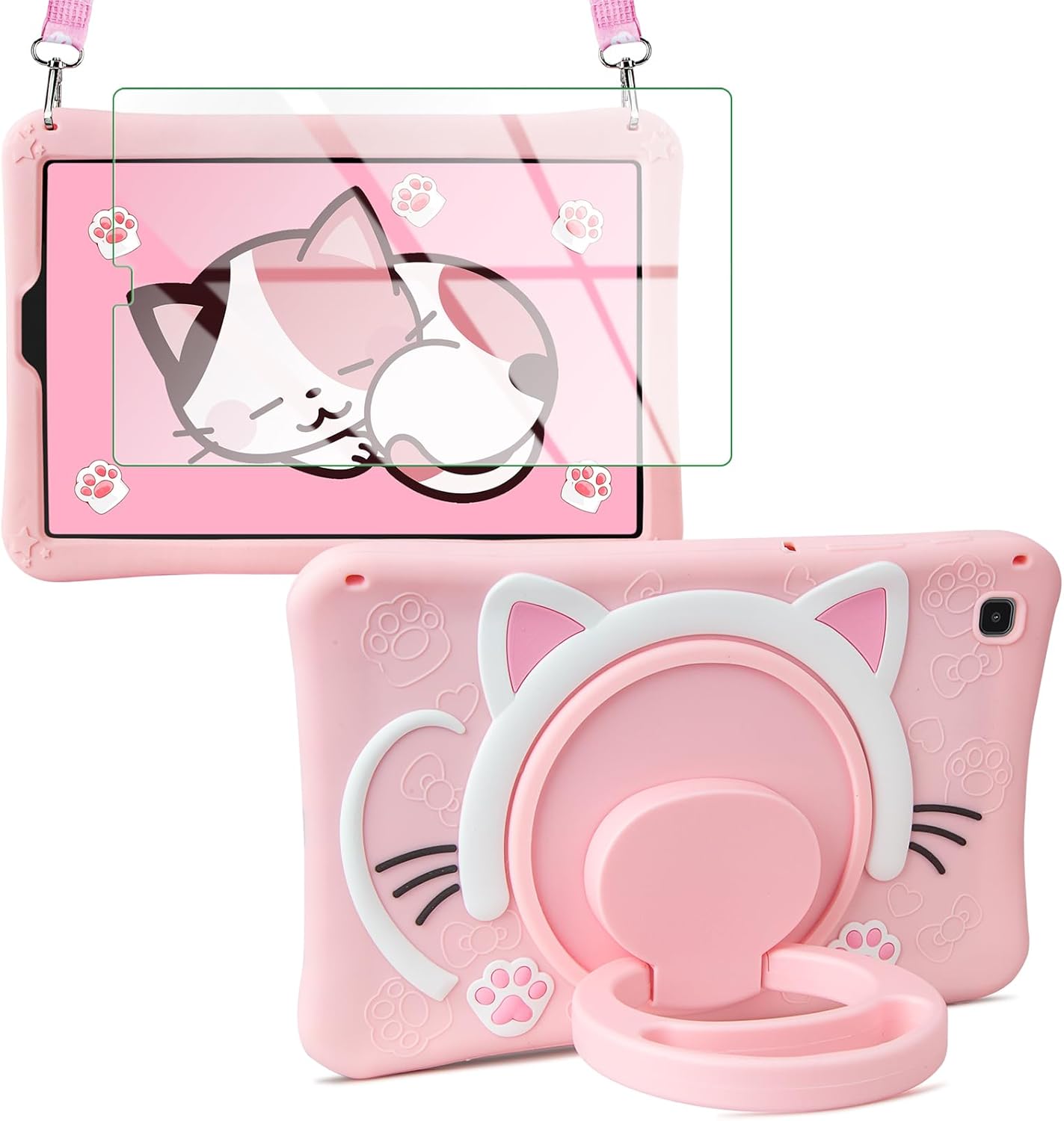 Funda para Samsung Galaxy Tab A7 Lite de 8.7 pulgadas 2021 (SM-T220T225) con protector de pantalla con mango giratorio de 360, correa ajustable,