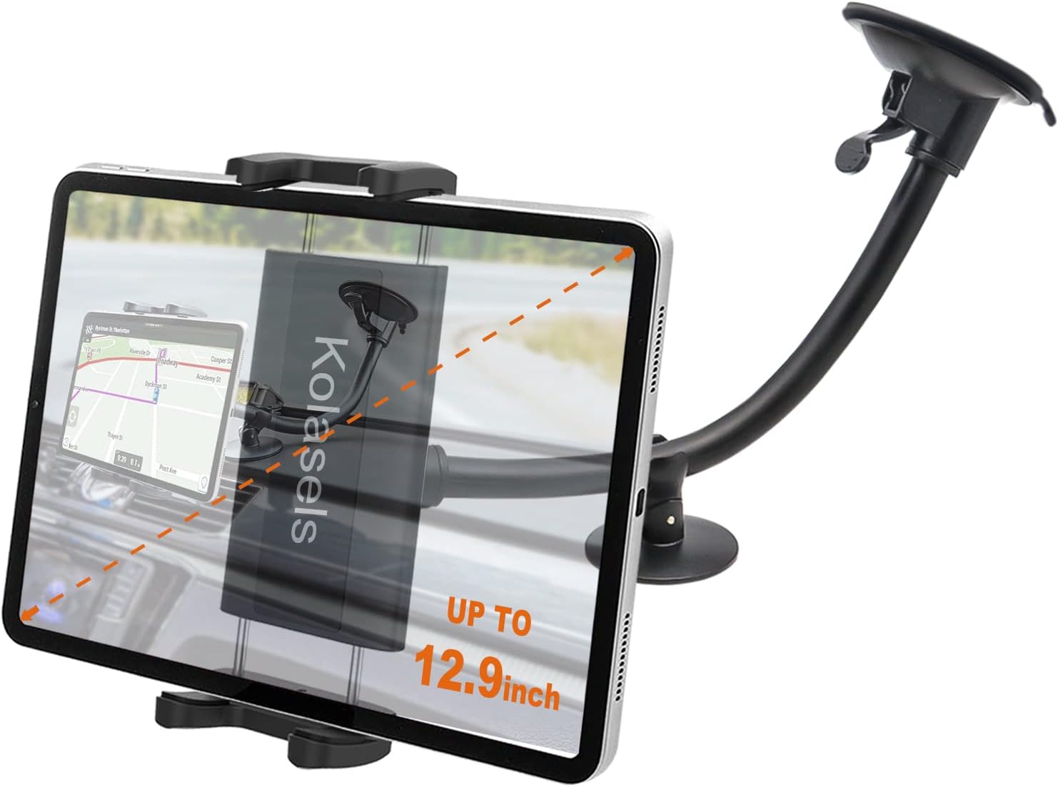 Soporte para tablet de parabrisas de camionetaautomóvil para iPad y teléfono de 4 a 13 pulgadas, soporte para tablet con brazo largo de cuello de