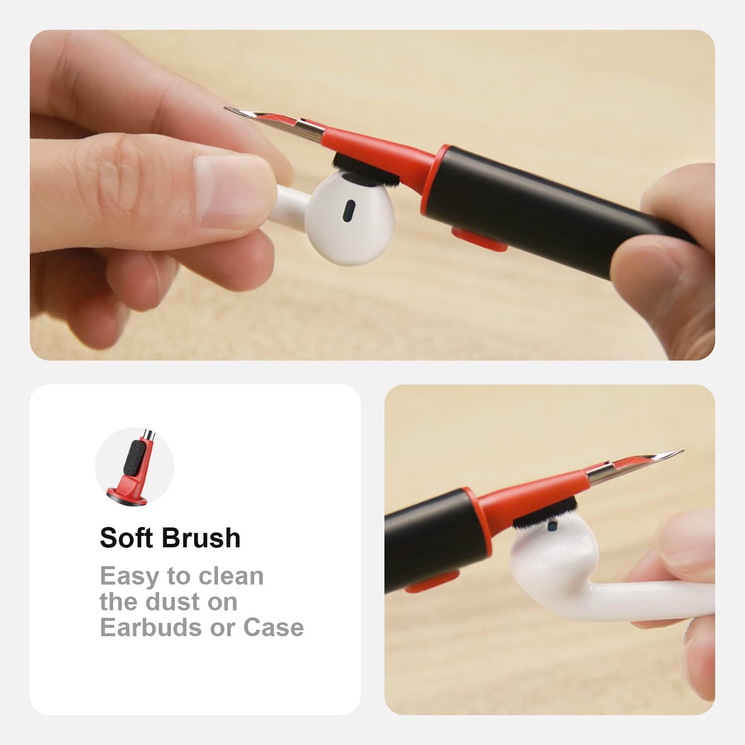 Aijeff Kit limpiador para Airpods Pro 1 2 3 pluma de limpieza multifunción con cepillo suave esponja flocado para auriculares Bluetooth,