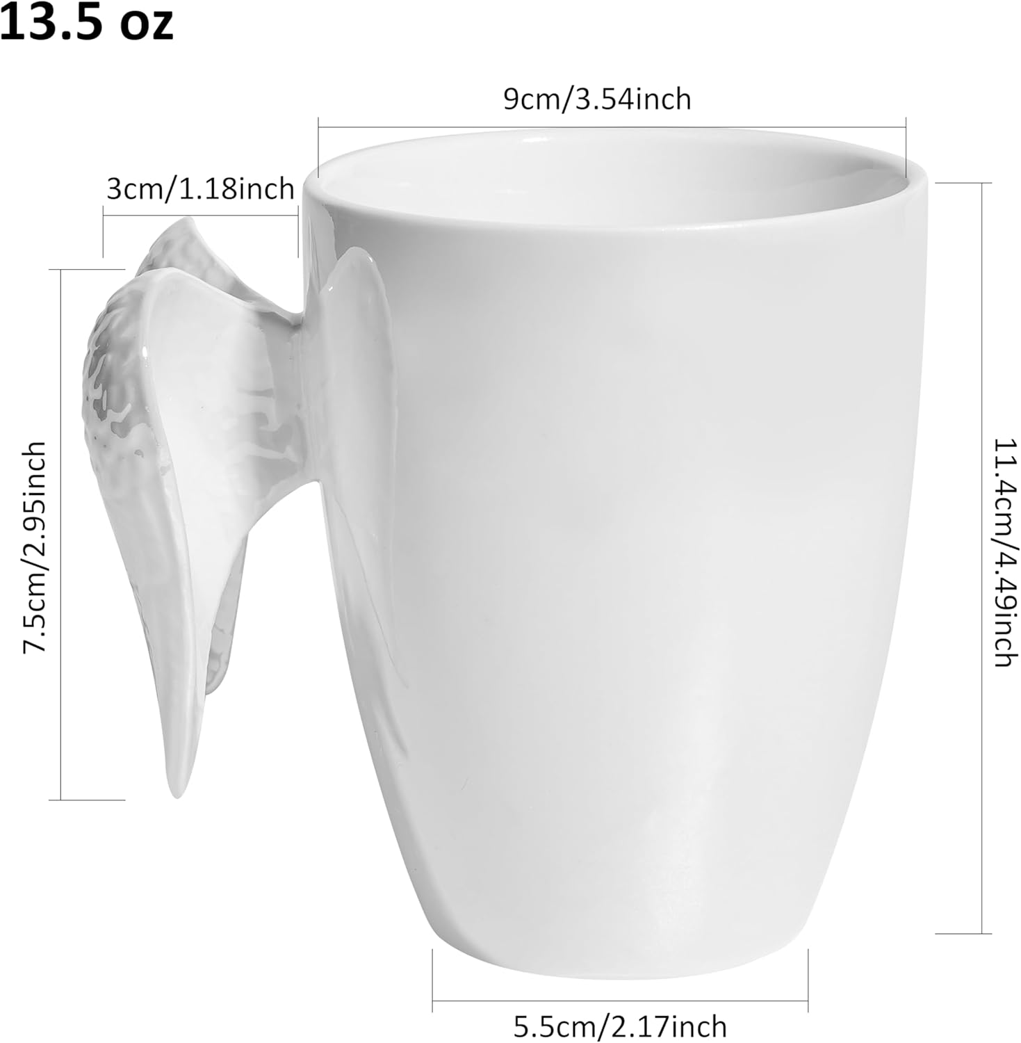 White Angel Wings – Taza de cerámica con asa en forma de alas de ángel, té aziraphale, bebidas calientes, hogar, cocina, oficina, 13.5 onzas
