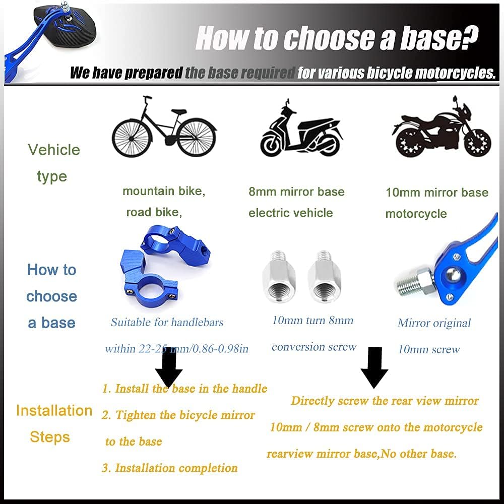 Nakazawa Espejos de bicicleta para manillar, espejos retrovisores para manillar, 2 paquetes, espejos de bicicleta para bicicleta eléctrica,