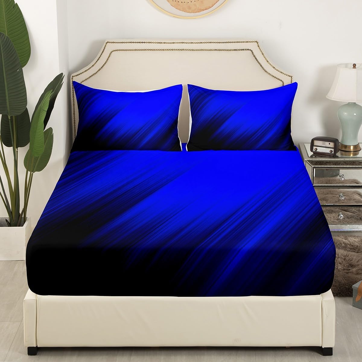 jejeloiu Juego de sábanas bajeras azules para niños, niñas, adolescentes, decoración de dormitorio, juego de ropa de cama moderna de arte grunge,