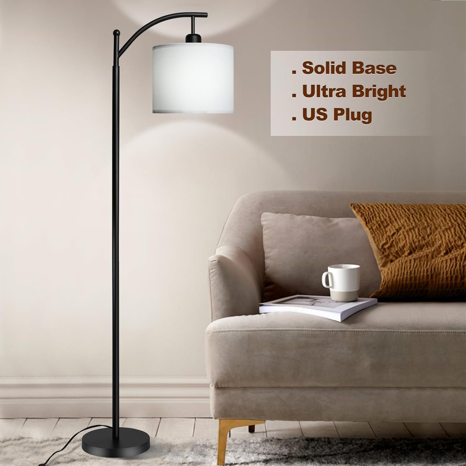 DLLT Lámpara de pie de arco con pantalla, lámpara de pie con 3 temperaturas de color, lámpara de poste alto de granja para sala de estar,
