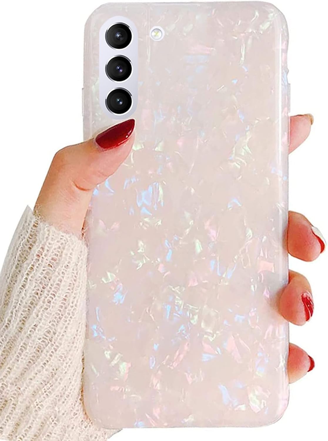J.west Funda para Galaxy S22 Plus 5G de 6.6 pulgadas, con purpurina brillante translúcida translúcida y colorida, diseño de lámina fina de ópalo