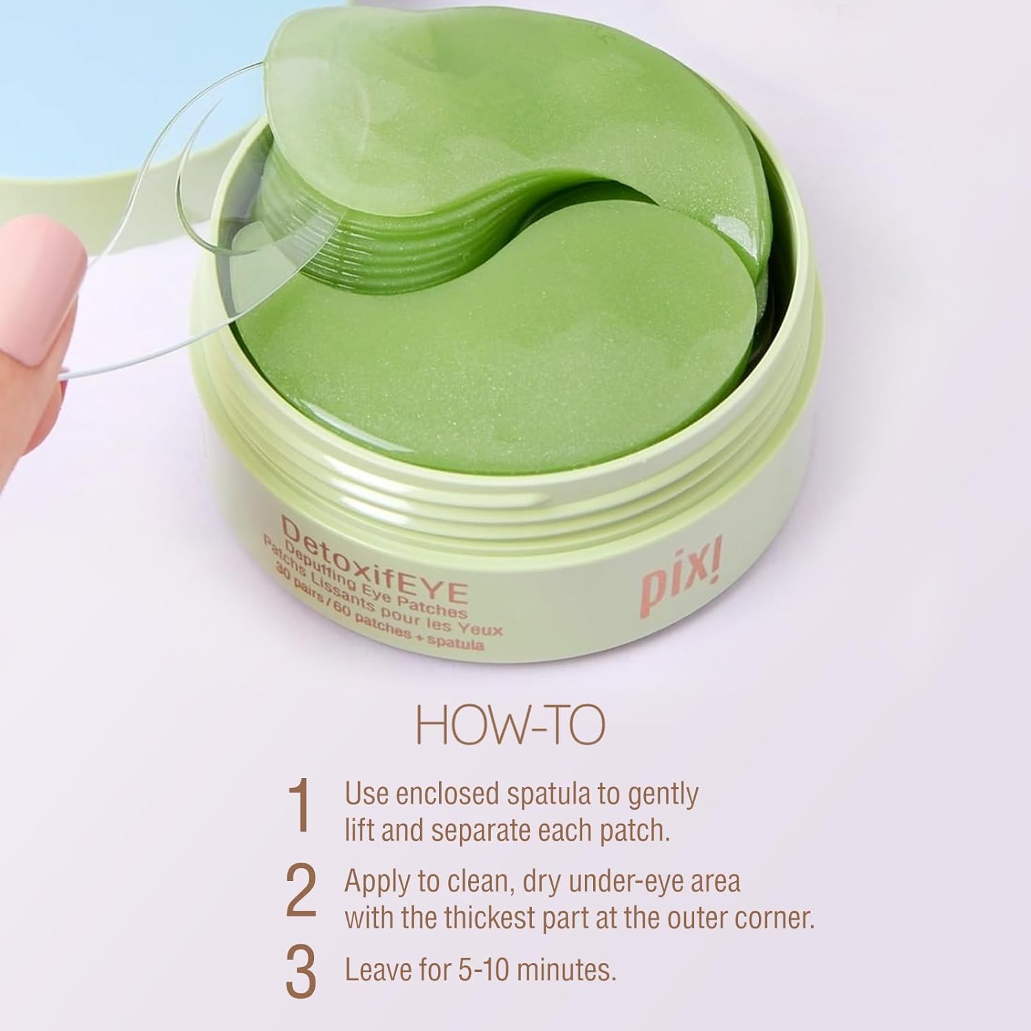 Pixi DetoxifEYE – Parches de hidrogel desinflador para debajo de los ojos, ácido hialurónico, parches dorados y de cafeína para debajo de los ojos,