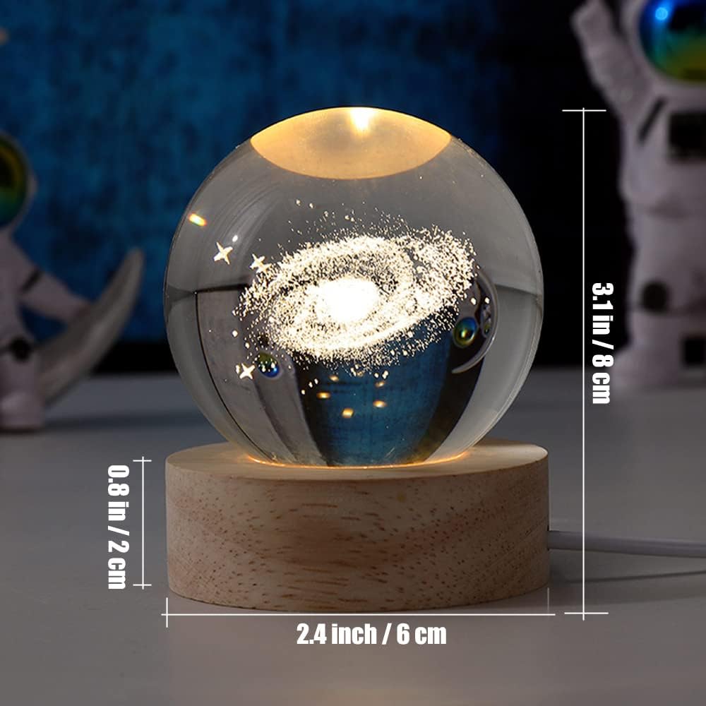 Gosyfeti Luz nocturna de bola de cristal 3D con base de madera, lámpara nocturna de bola de galaxia con control remoto de 16 colores, luz decorativa