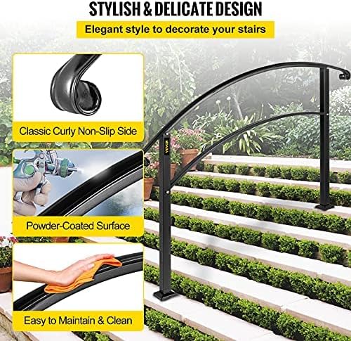 Happybuy Pasamanos para escalones al aire libre, barandilla de escalera para exteriores de 1 o 5 escalones, pasamanos de hierro forjado negro,