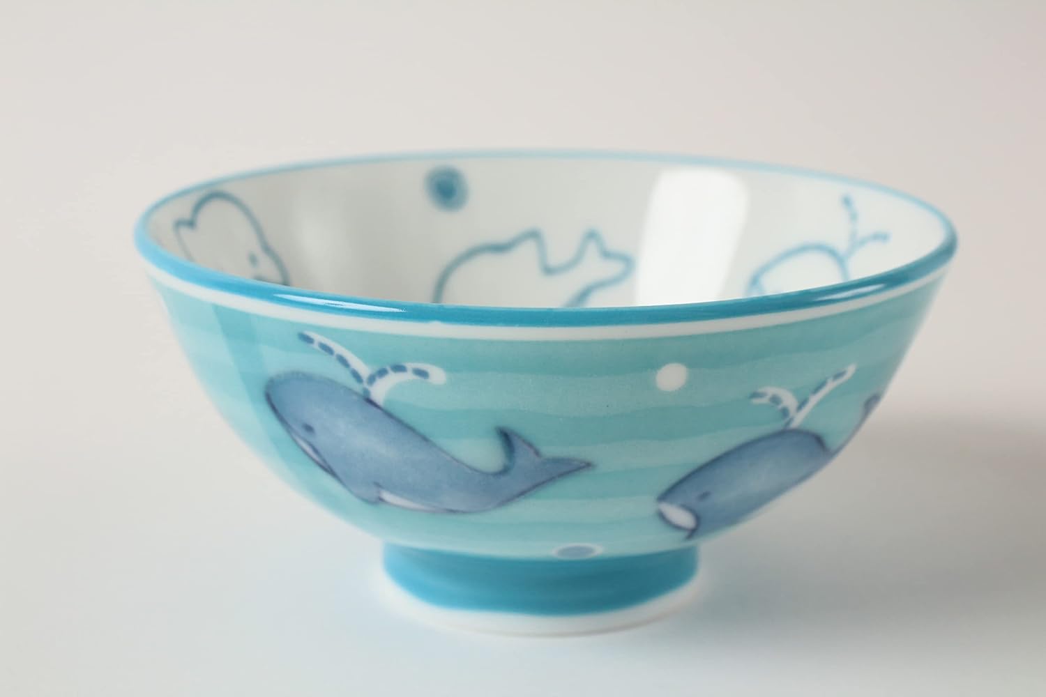 Mino ware Cerámica japonesa Kids Rice Bowl hecho en Japón (importación de Japón) Dolphine & Whale Blue MIC014