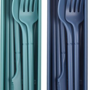 Juego de utensilios portátiles con estuche, 2 juegos de utensilios de camping, juego de utensilios de viaje con estuche, juego de cubiertos de Juego de utensilios portátiles con estuche, 2 juegos de utensilios de camping, juego de utensilios de viaje con estuche, juego de cubiertos de