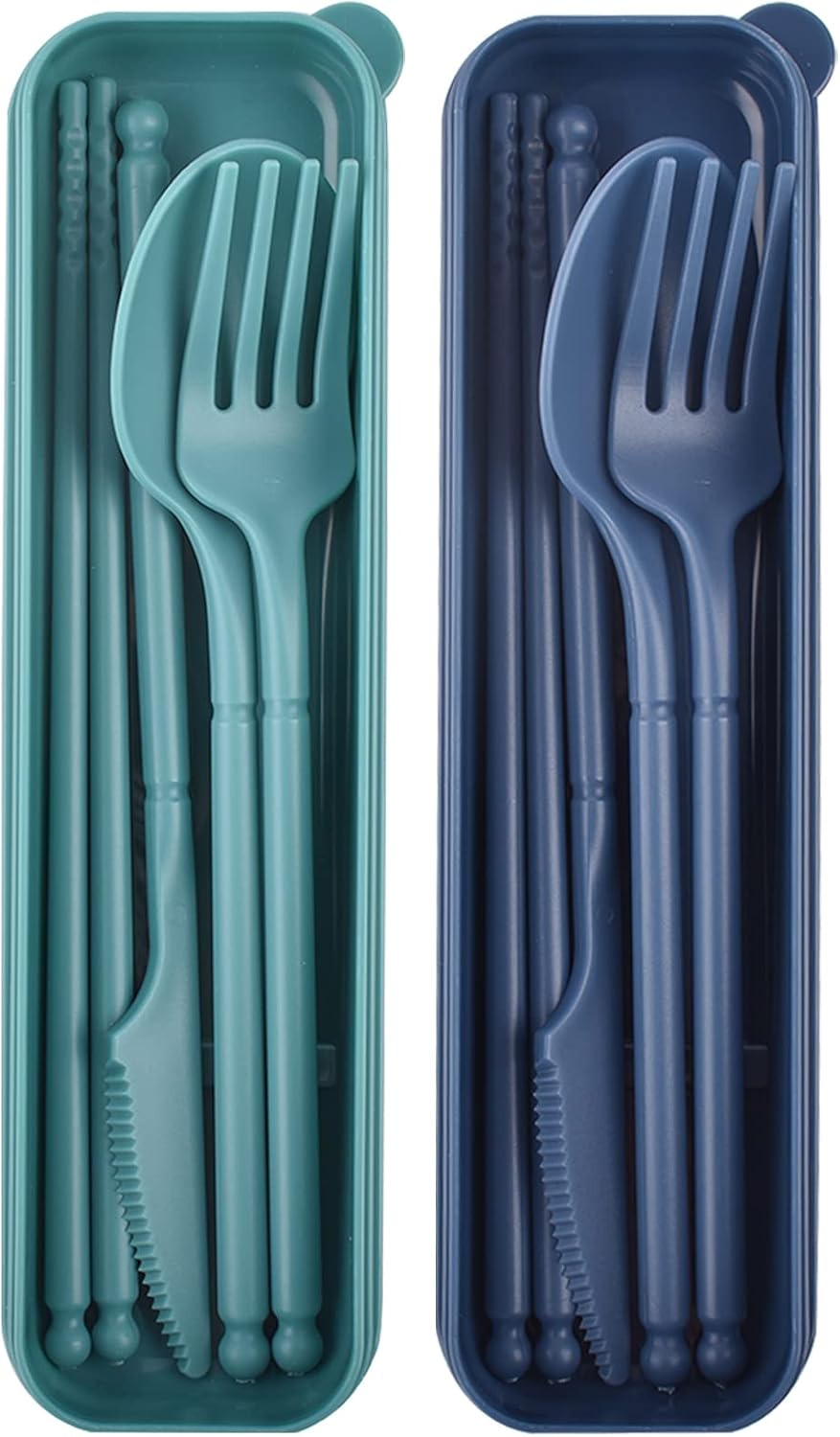 Juego de utensilios portátiles con estuche, 2 juegos de utensilios de camping, juego de utensilios de viaje con estuche, juego de cubiertos de