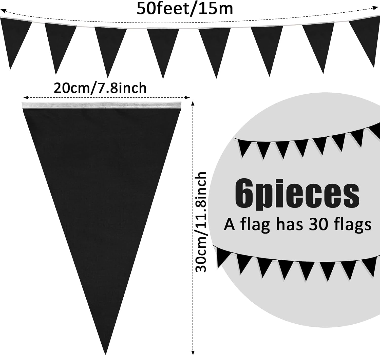 Banderines en blanco de 300 pies para colgar, 180 unidades, banderines triangulares para gran apertura, fiesta de cumpleaños, decoración al aire