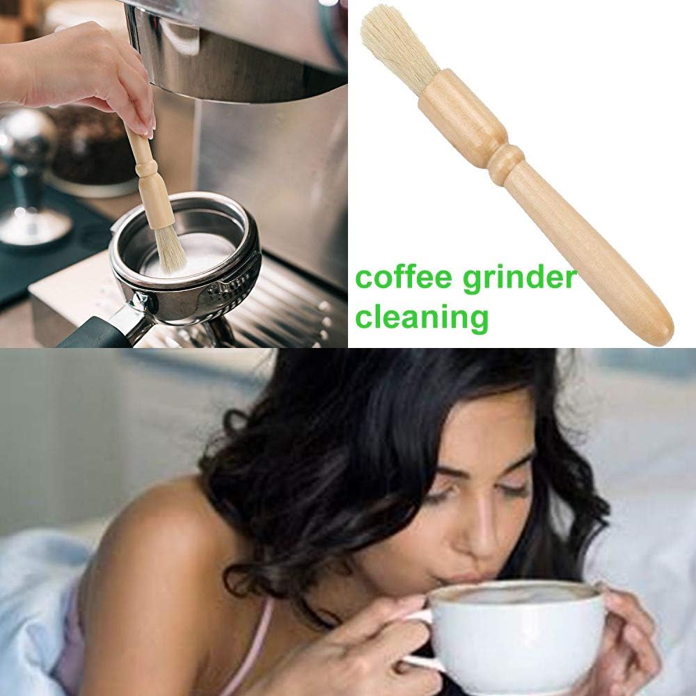 Cepillo de limpieza para molinillo de café + cepillo de café, mango de madera y cerdas naturales