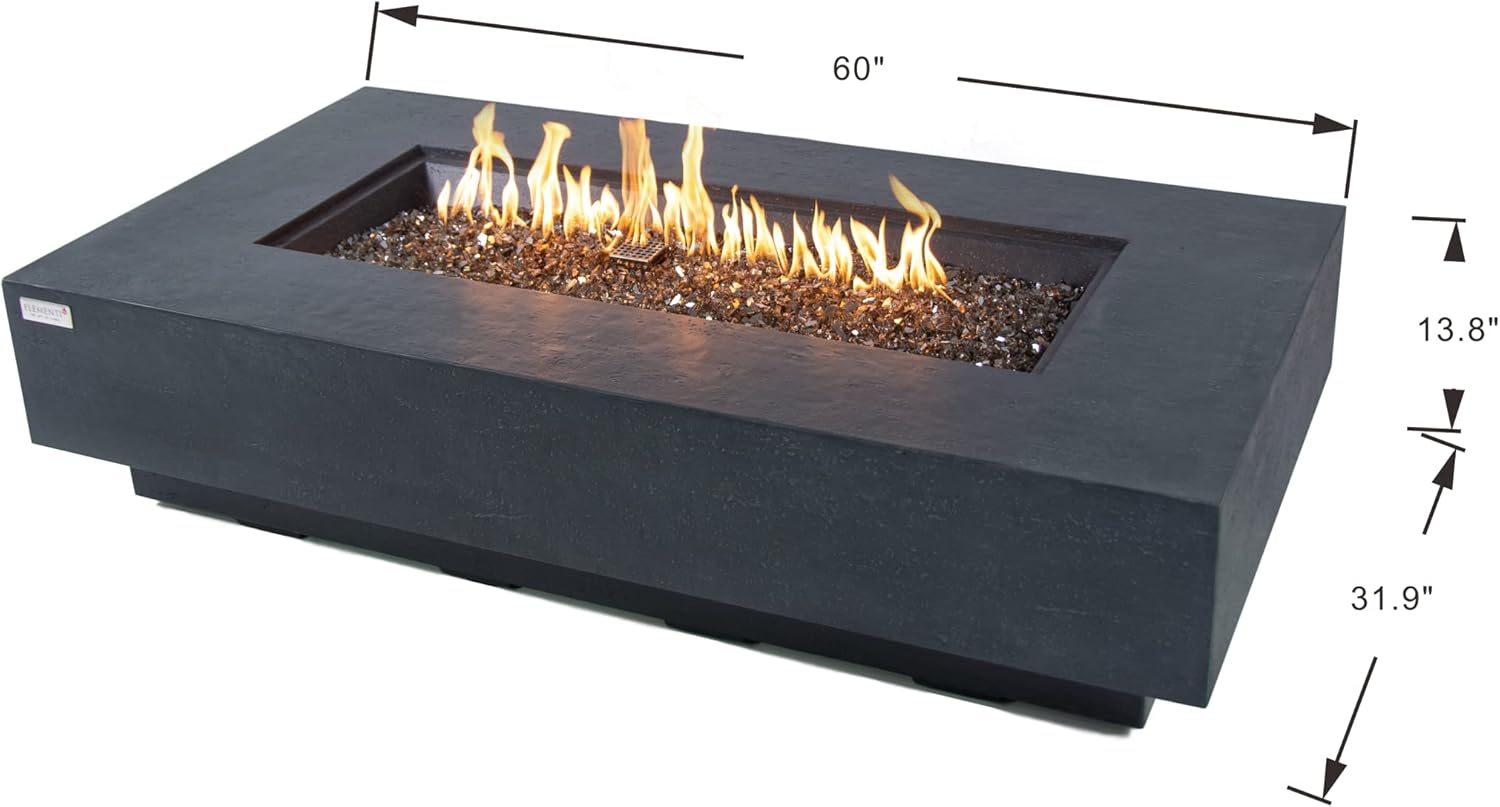 AMS Chimenea Elementi  Mesa de hormigón de gas natural para patio exterior  Cubierta de lona, roca de lava, tapa de quemador de aluminio y válvula