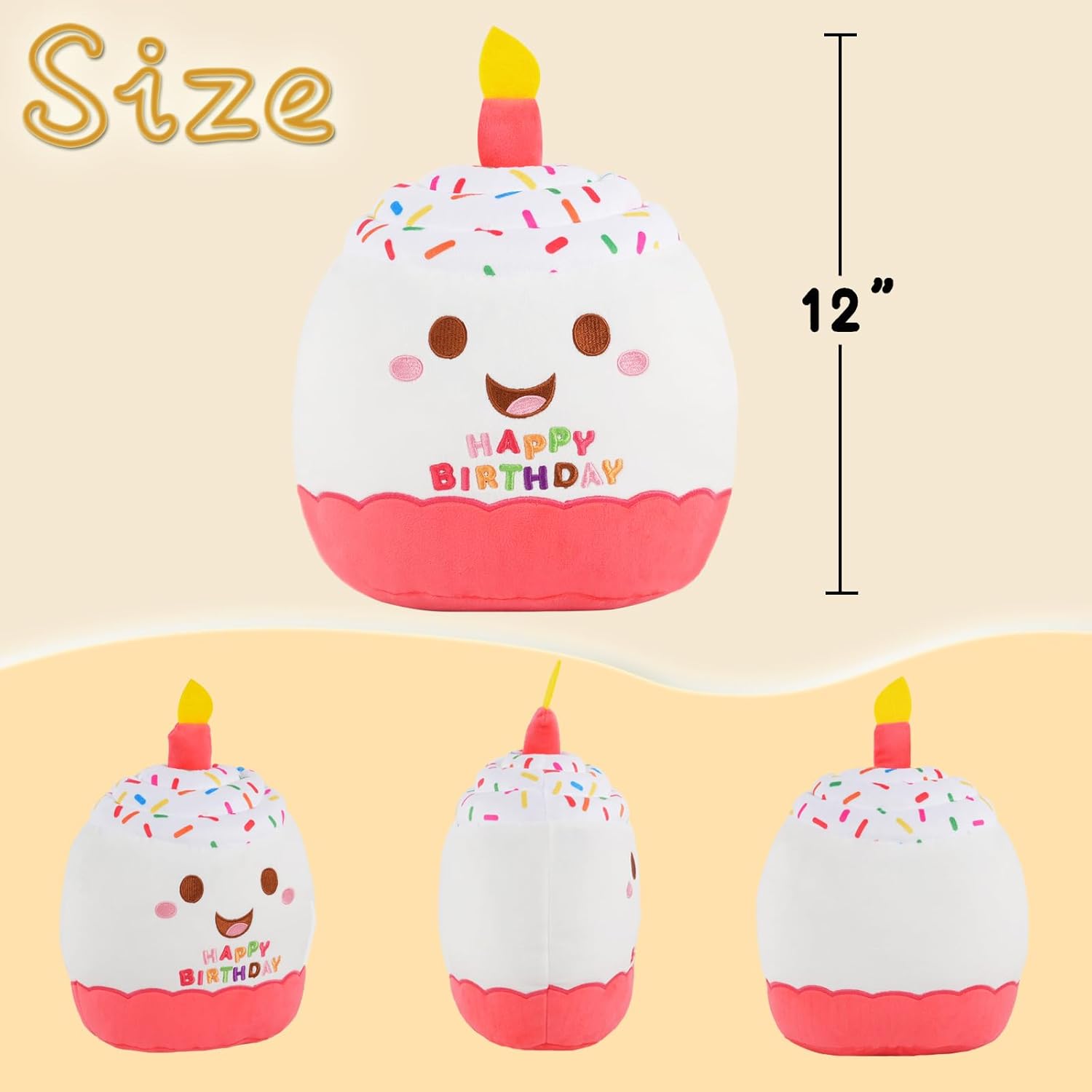 Peluche de pastel de cumpleaños de 12 pulgadas, lindo juguete de peluche de pastel de cumpleaños, decoración de fiesta de cumpleaños, regalo de