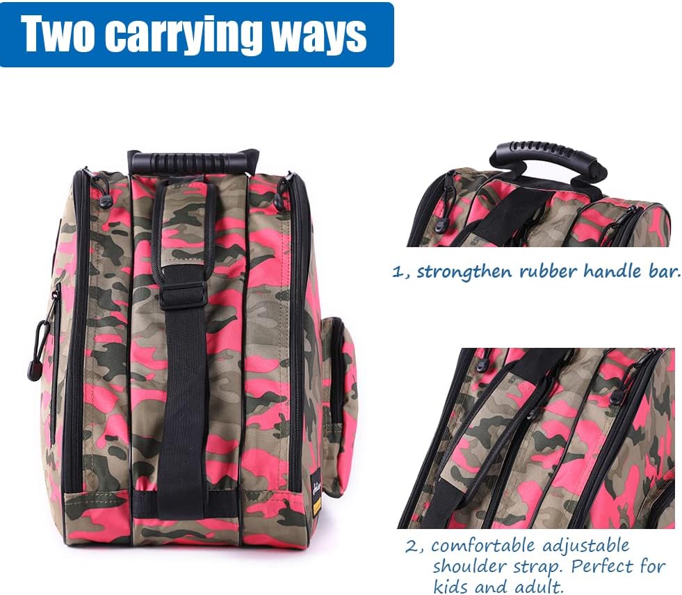 Holisogn Bolsa de hielo, en línea y patines de ruedas, bolsos premium y de moda para niños, niños, adolescentes, adultos (camuflaje rosa rojo HLS003)